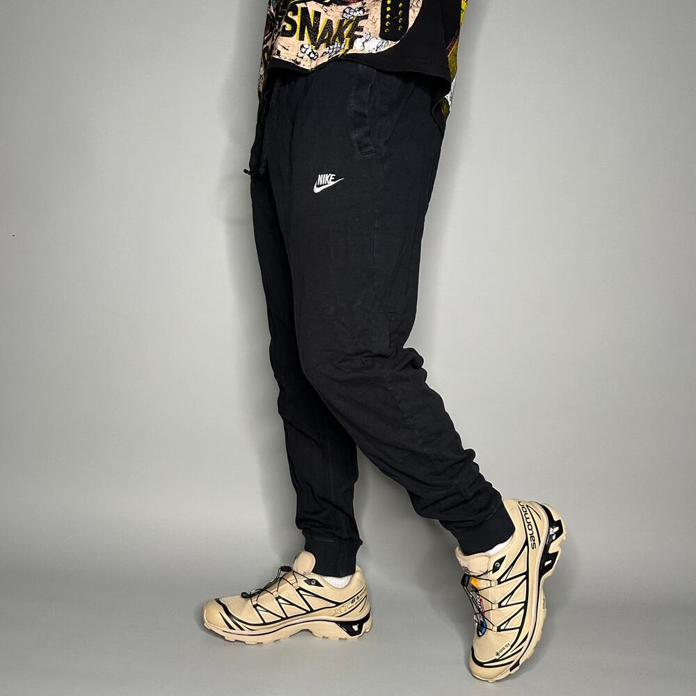 Vintage Y2K Nike Joggers Mens M Slim Fit Black White Swoosh Soccer Style Cotton